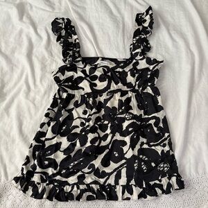 Hanna G MEDIUM 100% Silk Babydoll top ruffle sleeveless 90s y2k high waist